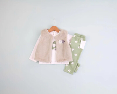 Wholesale Baby Girls 3-Piece Vest Pants and Body Set 6-18M BabyRose 1002-4629 Beige