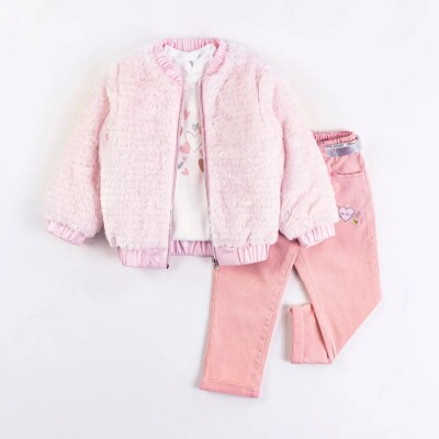 Wholesale Baby Girls 3-Pieces Jacket, Sweatshirt and Pants Set 9-24M Bombili 1004-6500 Pink