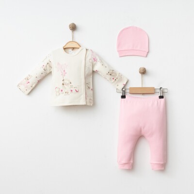Wholesale Baby Girls 3-Pieces Newborn Set 0-3M Gümüş Baby 2043-005001 Pink