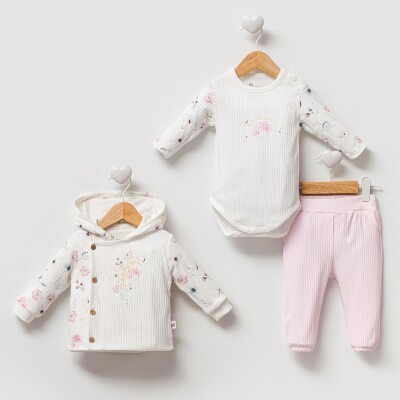 Wholesale Baby Girls 3-Pieces Newborn Set 3-12M Bubbles 2040-3027 Pink