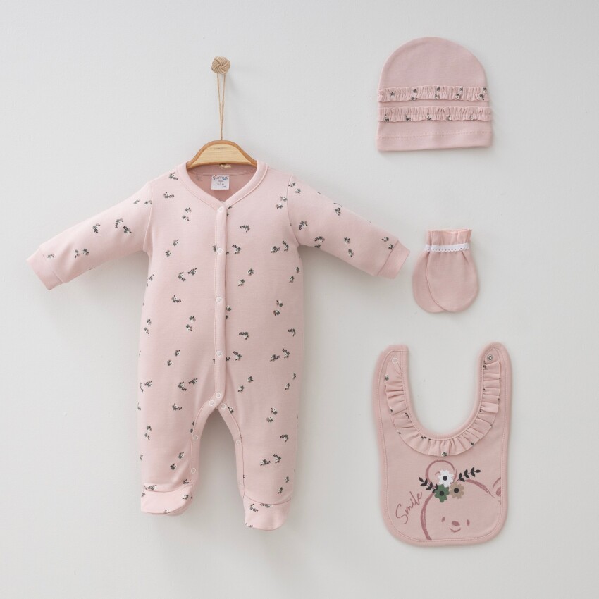 Wholesale Baby Girls 4-Pieces Newborn Set 0-3M Gümüş Baby 2043-0086 - 3