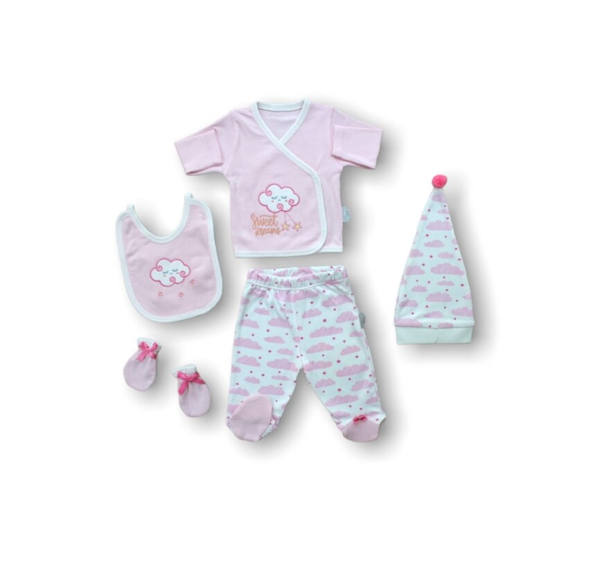 Wholesale Baby Girls 5-Piece Newborn Set 0-3M Tomuycuk 1074-15279 - 1