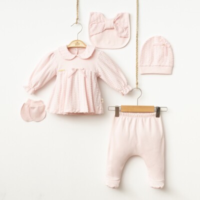 Wholesale Baby Girls 5-Pieces Newborn Set 0-3M Minizeyn 2014-7058 Pembe