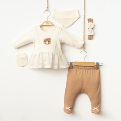 Wholesale Baby Girls 5-Pieces Newborn Set 0-3M Minizeyn 2014-7060 Brown