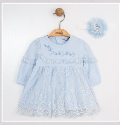 Wholesale Baby Girls Dress and Headband Set 0-12M Miniborn 2019-3045 Blue