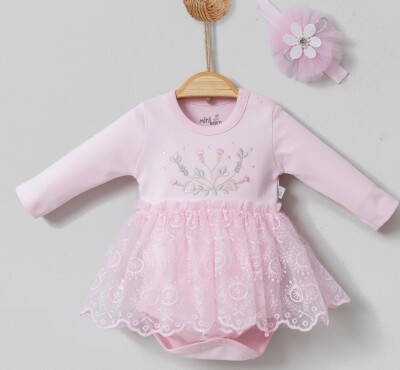 Wholesale Baby Girls Dress and Headband Set 0-12M Miniborn 2019-3131 Pink