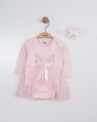 Wholesale Baby Girls Dress and Headband Set 0-12M Miniborn 2019-3332 Pink