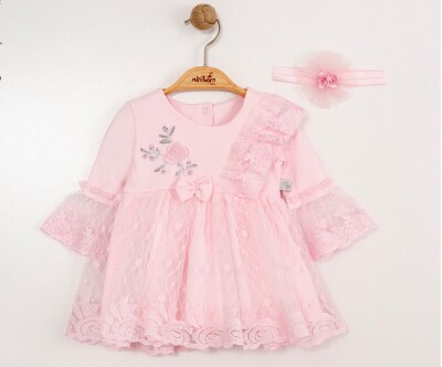 Wholesale Baby Girls Dress and Headband Set 0-12M Miniborn 2019-3336 Pink