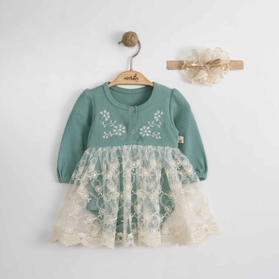 Wholesale Baby Girls Dress and Headband Set 0-12M Miniborn 2019-3344 Green