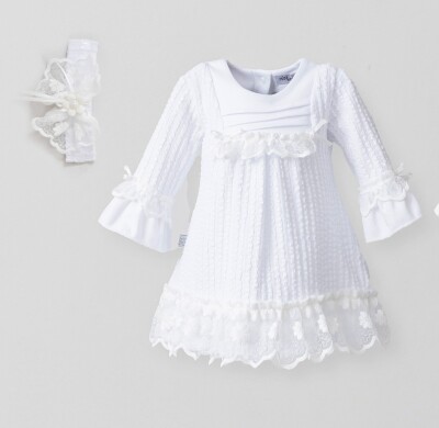 Wholesale Baby Girls Dress and Headband Set 3-18M Miniborn 2019-3126 Ecru