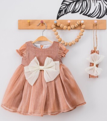 Wholesale Baby Girls Dress with Bowtie and Headband 9-24M Eray Kids 1044-9308 Коричневый 