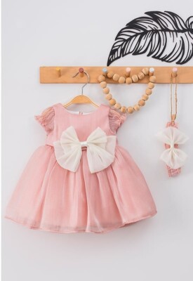 Wholesale Baby Girls Dress with Bowtie and Headband 9-24M Eray Kids 1044-9308 Blanced Almond