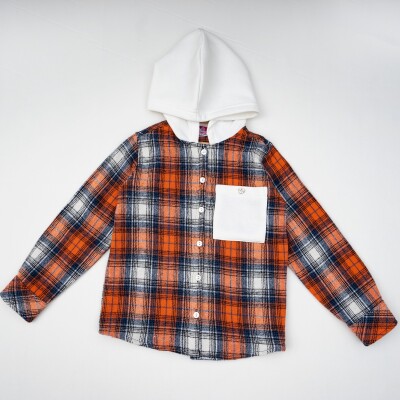 Wholesale Baby Girls Flannel Shirt with Hooded 6-24M Timo 1018-T4KDÜ012222031 Oranj 