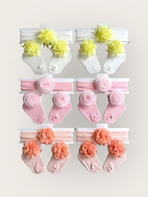 Wholesale Baby Girls Flowers Headband and Socks Set 0-6M Algiy Mini 2047-1150 - Algiy Mini