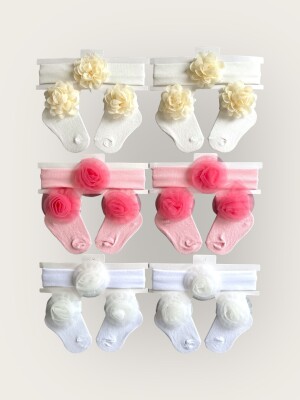 Wholesale Baby Girls Flowers Headband and Socks Set 0-6M Algiy Mini 2047-1151 - Algiy Mini