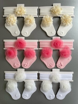 Wholesale Baby Girls Flowers Headband and Socks Set 0-6M Algiy Mini 2047-1151 - 1
