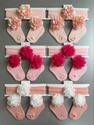 Wholesale Baby Girls Flowers Headband and Socks Set 0-6M Algiy Mini 2047-1152 - Algiy Mini