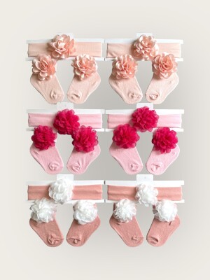 Wholesale Baby Girls Flowers Headband and Socks Set 0-6M Algiy Mini 2047-1152 - Algiy Mini