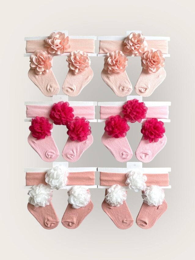 Wholesale Baby Girls Flowers Headband and Socks Set 0-6M Algiy Mini 2047-1152 - 1