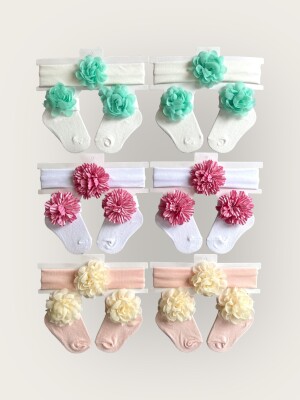 Wholesale Baby Girls Flowers Headband and Socks Set 0-6M Algiy Mini 2047-1153 - Algiy Mini