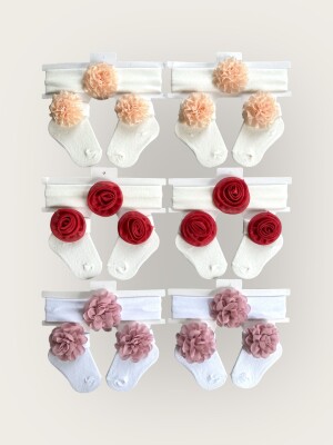 Wholesale Baby Girls Flowers Headband and Socks Set 0-6M Algiy Mini 2047-1154 - Algiy Mini