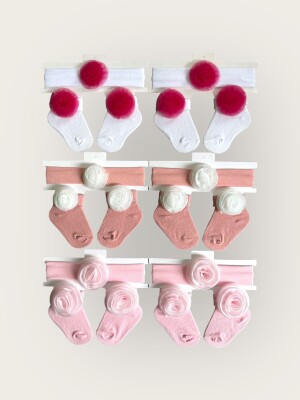 Wholesale Baby Girls Flowers Headband and Socks Set 0-6M Algiy Mini 2047-1157 - 1