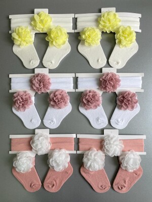 Wholesale Baby Girls Flowers Headband and Socks Set 0-6M Algiy Mini 2047-1158 - Algiy Mini