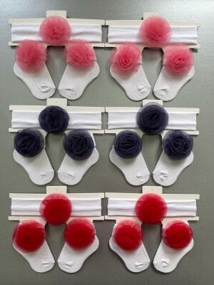Wholesale Baby Girls Flowers Headband and Socks Set 0-6M Algiy Mini 2047-1159 - Algiy Mini