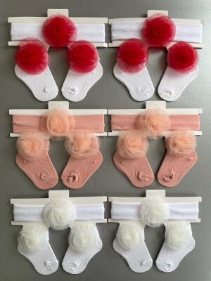 Wholesale Baby Girls Flowers Headband and Socks Set 0-6M Algiy Mini 2047-1160 - Algiy Mini