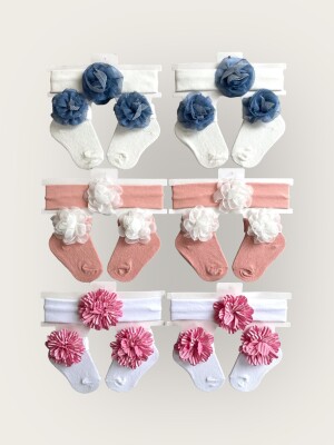Wholesale Baby Girls Flowers Headband and Socks Set 0-6M Algiy Mini 2047-1161 - Algiy Mini