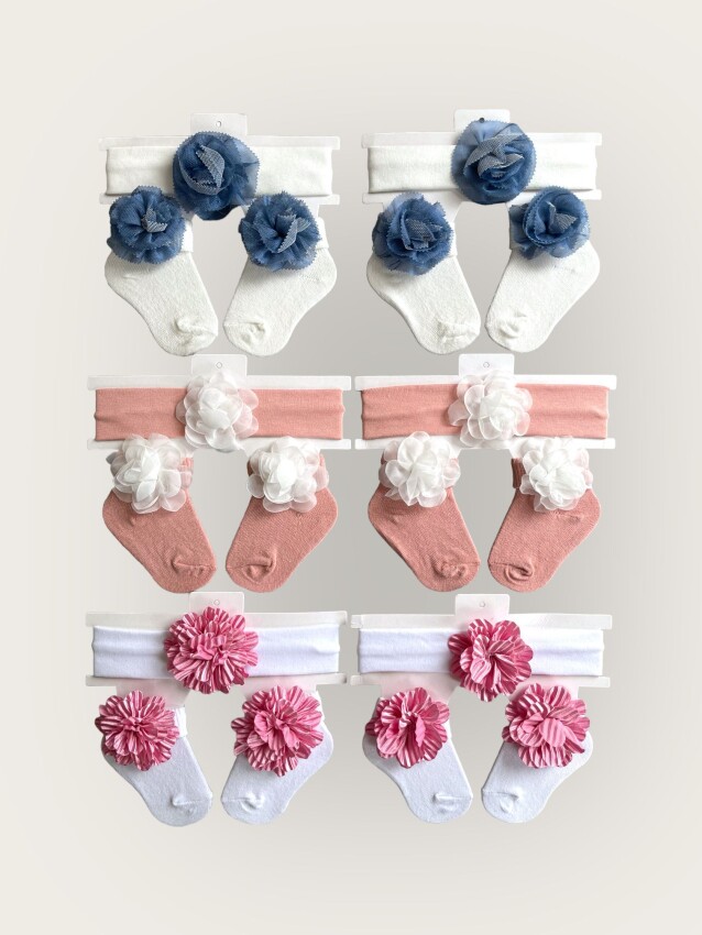 Wholesale Baby Girls Flowers Headband and Socks Set 0-6M Algiy Mini 2047-1161 - 1