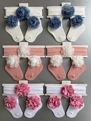 Wholesale Baby Girls Flowers Headband and Socks Set 0-6M Algiy Mini 2047-1161 - Algiy Mini