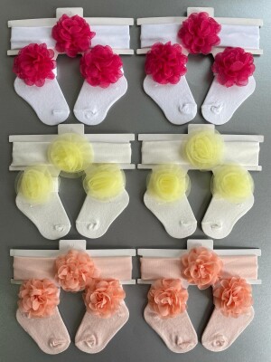 Wholesale Baby Girls Flowers Headband and Socks Set 0-6M Algiy Mini 2047-1162 - Algiy Mini