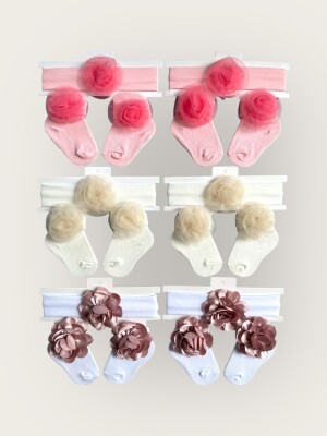 Wholesale Baby Girls Flowers Headband and Socks Set 0-6M Algiy Mini 2047-1164 - Algiy Mini