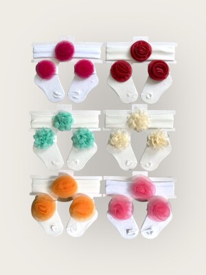 Wholesale Baby Girls Flowers Headband and Socks Set 0-6M Algiy Mini 2047-1166 - Algiy Mini