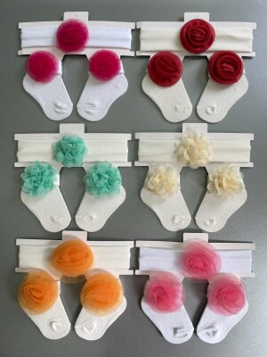 Wholesale Baby Girls Flowers Headband and Socks Set 0-6M Algiy Mini 2047-1166 - Algiy Mini