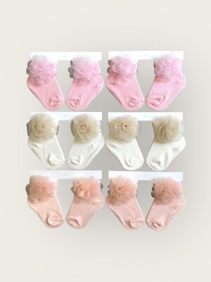 Wholesale Baby Girls Flowers Socks 0-6M Algiy Mini 2047-1100 - Algiy Mini