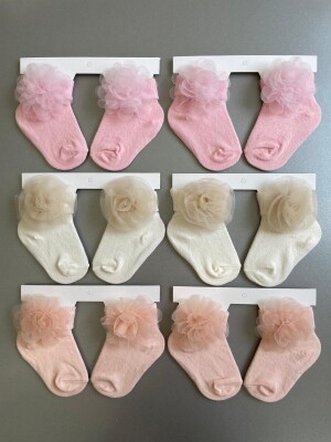 Wholesale Baby Girls Flowers Socks 0-6M Algiy Mini 2047-1100 - 1