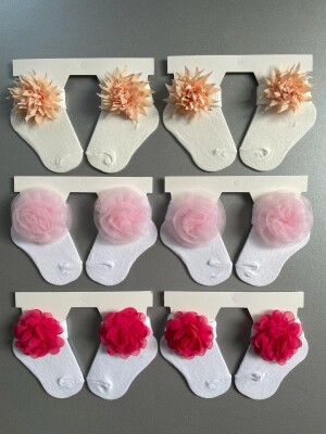 Wholesale Baby Girls Flowers Socks 0-6M Algiy Mini 2047-1105 - Algiy Mini