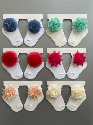 Wholesale Baby Girls Flowers Socks 0-6M Algiy Mini 2047-1107 - 1