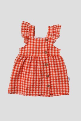 Wholesale Baby Girls Gingham Dress 6-24M Kidexs 1026-60140 Orange