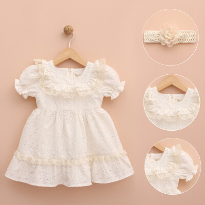 Wholesale Baby Girls Headband Chalmomile Patterned Dress 9-24M Lilax 1049-6391-1 - Lilax