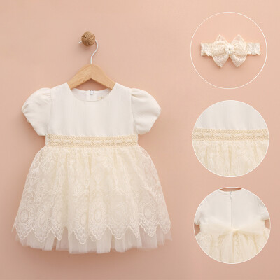 Wholesale Baby Girls Headband Dress 9-24M Lilax 1049-6330 Cream