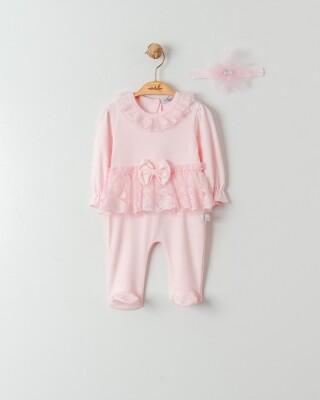 Wholesale Baby Girls Headband Jumpsuit 0-6M Miniborn 2019-6289 Pink