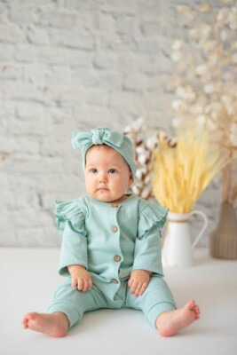 Wholesale Baby Girls Jumpsuit with Button Gots Certificate 100% Organic Cotton 0-24M Zeyland 1070-23 Мятно-зеленый