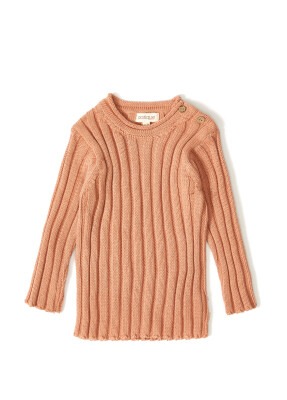 Wholesale Baby Girls Knitwear Ribbed Sweater 3-12M Uludağ Triko 1061-21064 Пыльная роза