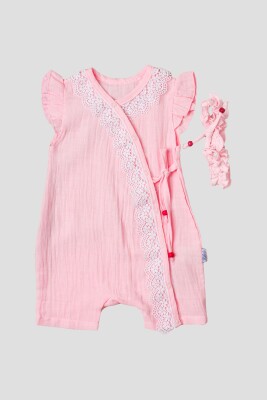 Wholesale Baby Girls Muslin Rompers 3-12M Kidexs 1026-60120 Pink