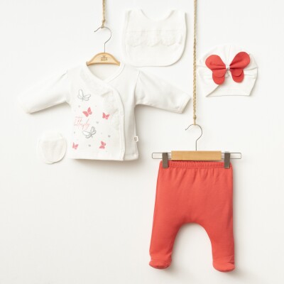 Wholesale Baby Girls Newborn 5-Piece Body Pants Bib Hat and Gloves Set 0-3M Minizeyn 2014-7016 Vermilon