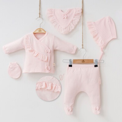 Wholesale Baby Girls Newborn 5-Piece Body Pants Bib Hat and Gloves Set 0-3M Minizeyn 2014-7031 - 1