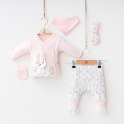 Wholesale Baby Girls Newborn 5-Piece Body Pants Bib Headband and Gloves Set 0-3M Minizeyn 2014-7010 - 2